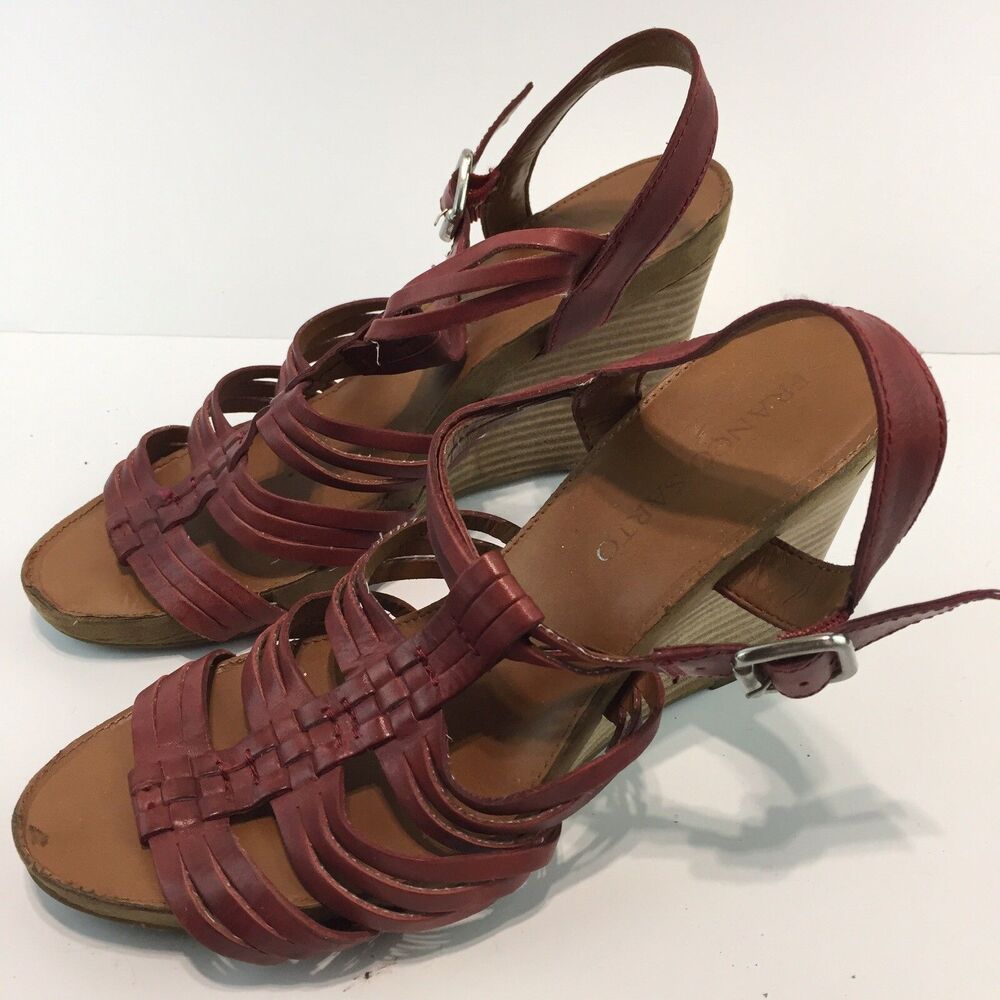 Franco Sarto Hamrick Womens Red Leather Strappy Open Toe Wedge Size 9 M